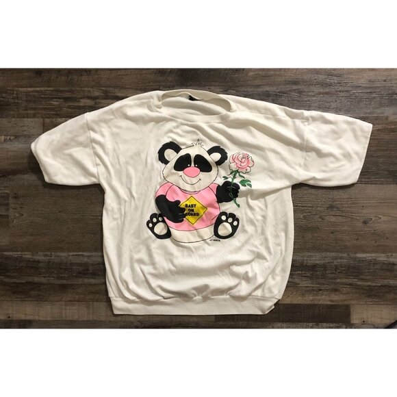 Vintage Baby of Board Womens Medium White Panda Bear Short Sleeve Shirt - Picture 1 of 7